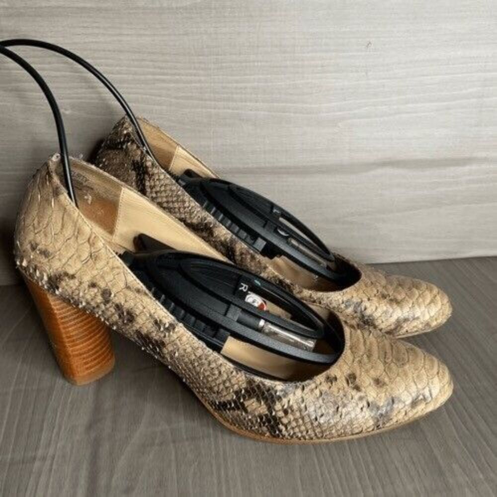 Vintage Boutique 9 Leather Snake Skin Cone Pump Heels Women Size 9M Tan Neutral - Picture 10 of 14